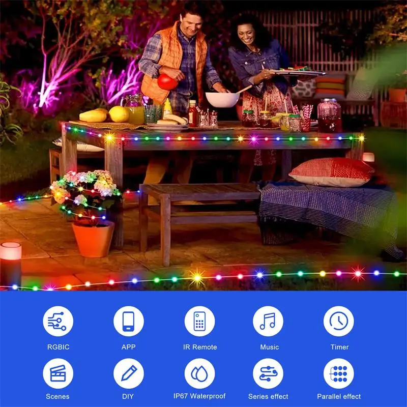 50ft/15M USB 5V Bluetooth LED Fairy Lights Dreamcolor RGBIC Addressable Party Christmas Lights Wedding Decoration