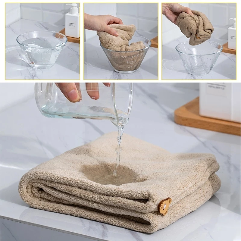 Microfiber Hair Towel,Super Absorbent Hair Towel .Care Cap with Button.Wrap Fast Drying Hair Wraps for .Women Bathroom Accessori 4
