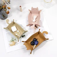 Cute Cat Shape Leather Storage Tray Dice Box Coin Desktop Jewelry Box Makeup Key Tray DIY Household Folding Tray Storage Case 2