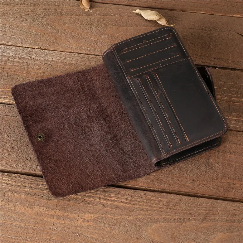 Long Wallet for Men Real Leather Bifold Card Holder Wallet with Coin Pocket Retro Men's Genuine Leather Wallet for Credit Cards