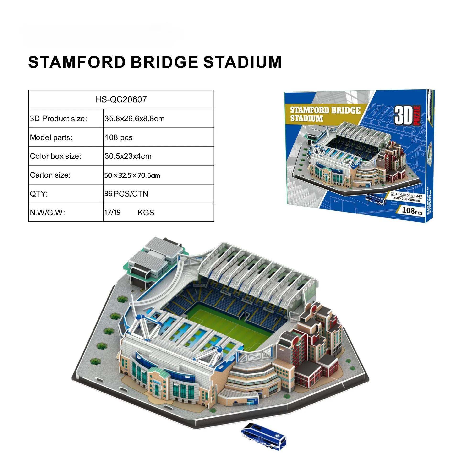 DIY Chelsea Stamford Bridge Stamford Bridge Football Stadium 3D Three-dimensional Puzzle Model Toys Educational Toys