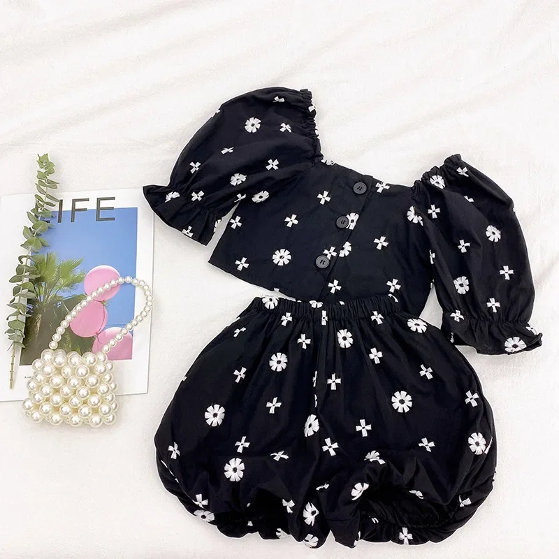 

Комплект одежды для девочек, топ и штаны черного цвета для маленьких девочек, комплект одежды из 2 предметов