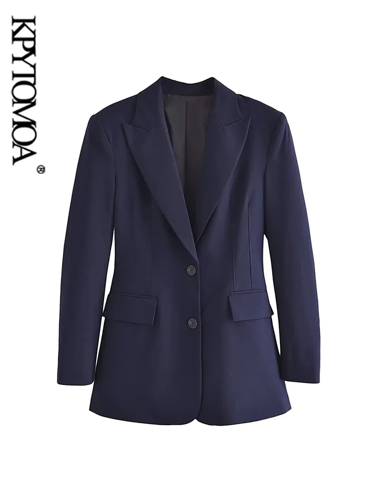 

KPYTOMOA Women Fashion With Seams Front Button Fitted Blazer Coat Vintage Long Sleeve Flap Pockets Female Outerwear Chic Tops