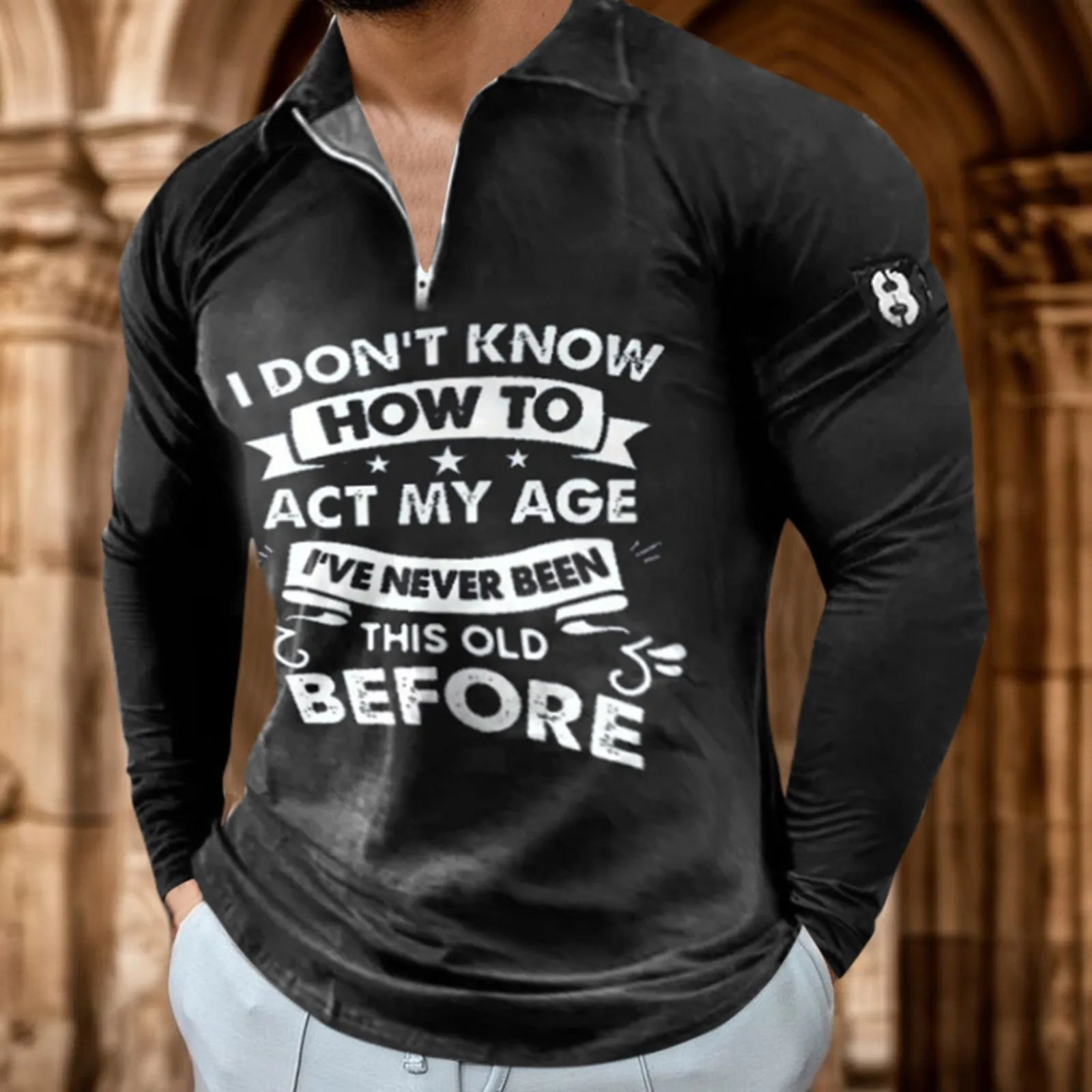 

Men'S Shirt Letter Printed Zipper Turn-Down-Collar Shirts Long Sleeve Fashion Casual Men'S Breathable Muscle Bodybuilding Blouse