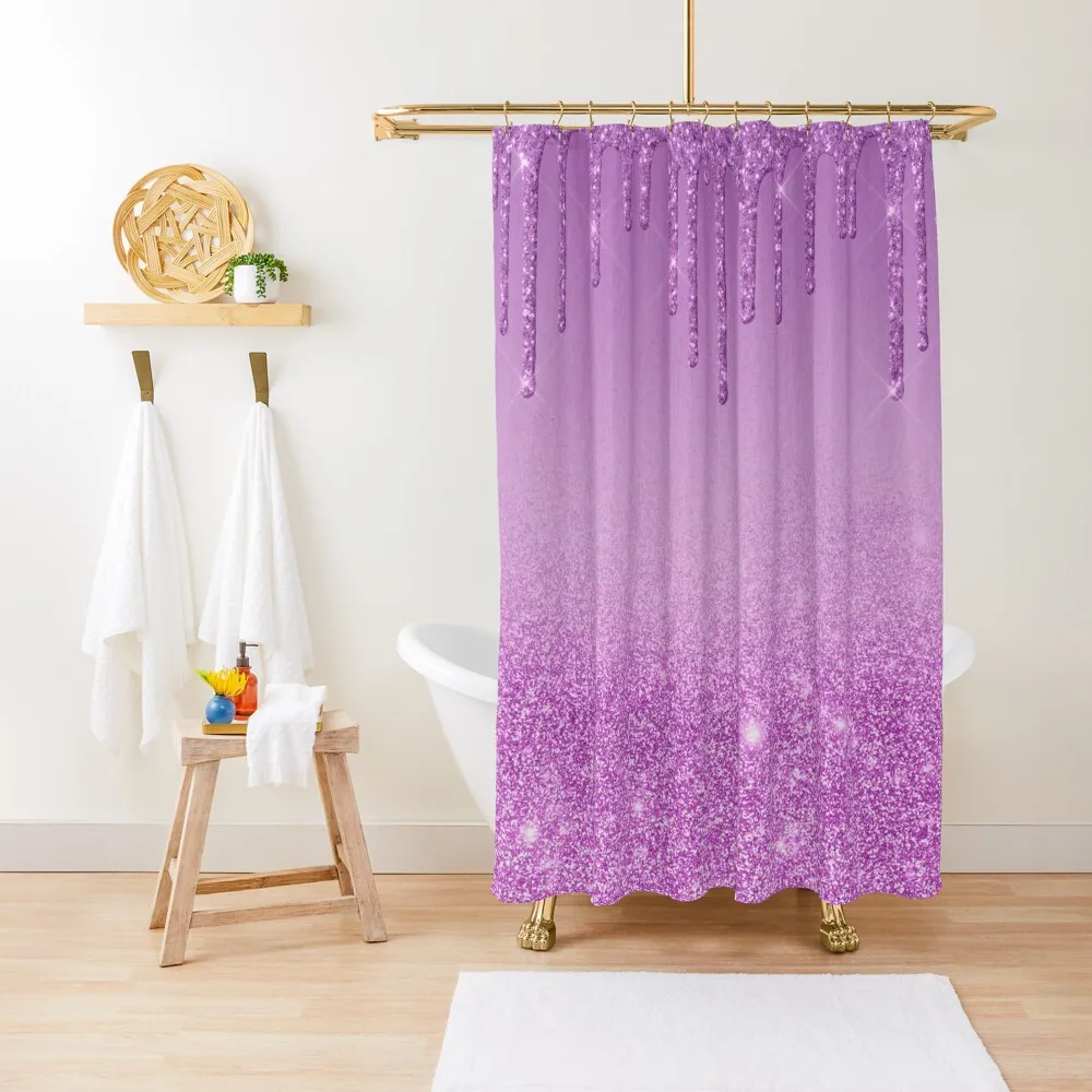 

Purple Glitter Drip Shower Curtain Shower Set Bathroom Fabric Curtain