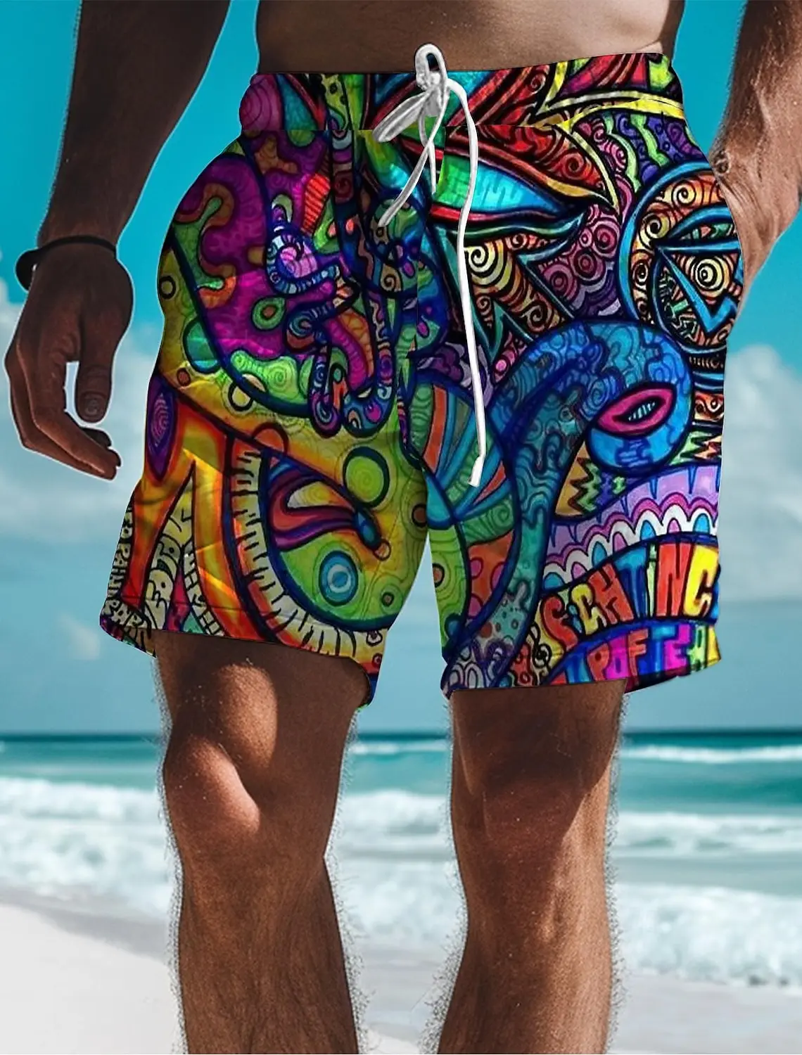 Graffiti Men's Resort 3D Printed Board Shorts Fashion Swim Trunks Elastic Waist Drawstring Hawaiian Style Holiday Beach Shorts 3