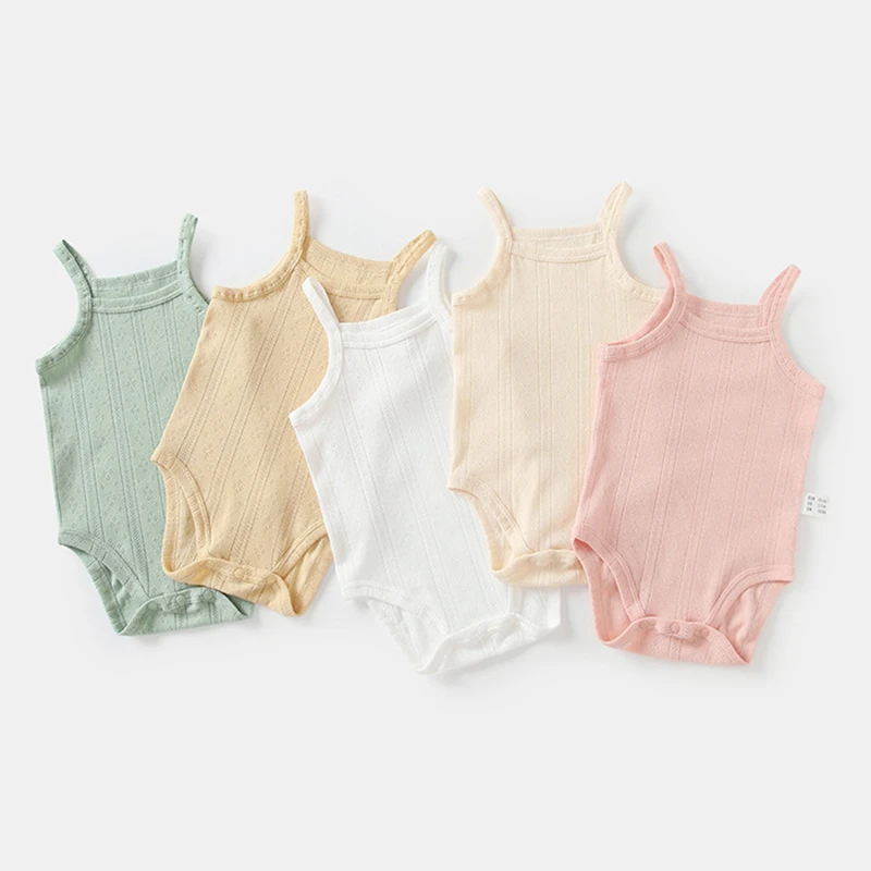 5 Pieces / Lot Newborn Baby Strap Jumpsuit 100% Cotton 0-24M Boy Girl Solid Color Jacquard Infant Underpants One Piece Underwear