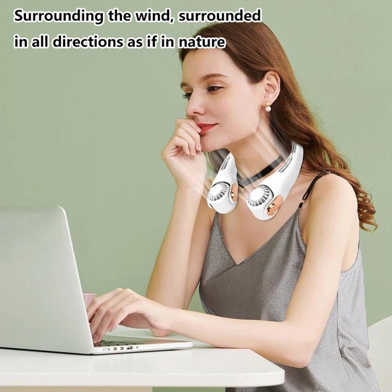 Portable Mini Hanging Neck Fan Rotatable Bladeless Neckband Fan Digital Display Power Air Cooler USB Rechargeable Electric Fans