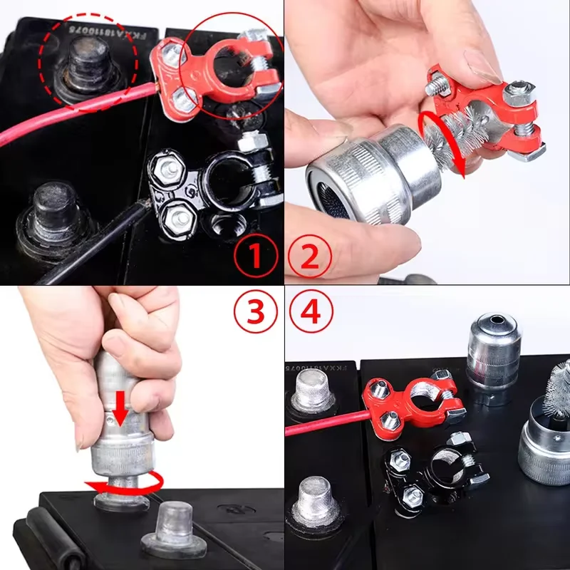 Battery Cleaning Brush Car Battery Dirt Brush Battery Pole Cleaning Tool Cleaning Cable Clamp Removing Oxide Layer on the Inner Wall of the