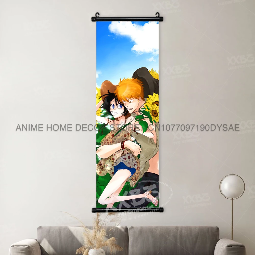 Bleach Anime Art Scroll: Ichigo & Orihime Decorative Wall Hanging