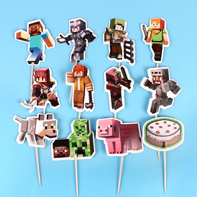  Video Game Cake Topper, Mining Theme Happy Birthday