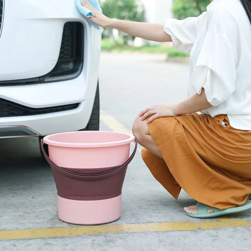 4.6L 10L 16.8L Car Travel Car Wash Bucket Home Portable Thickened Plastic Portable Folding Bucket Outdoor Fishing Bucket