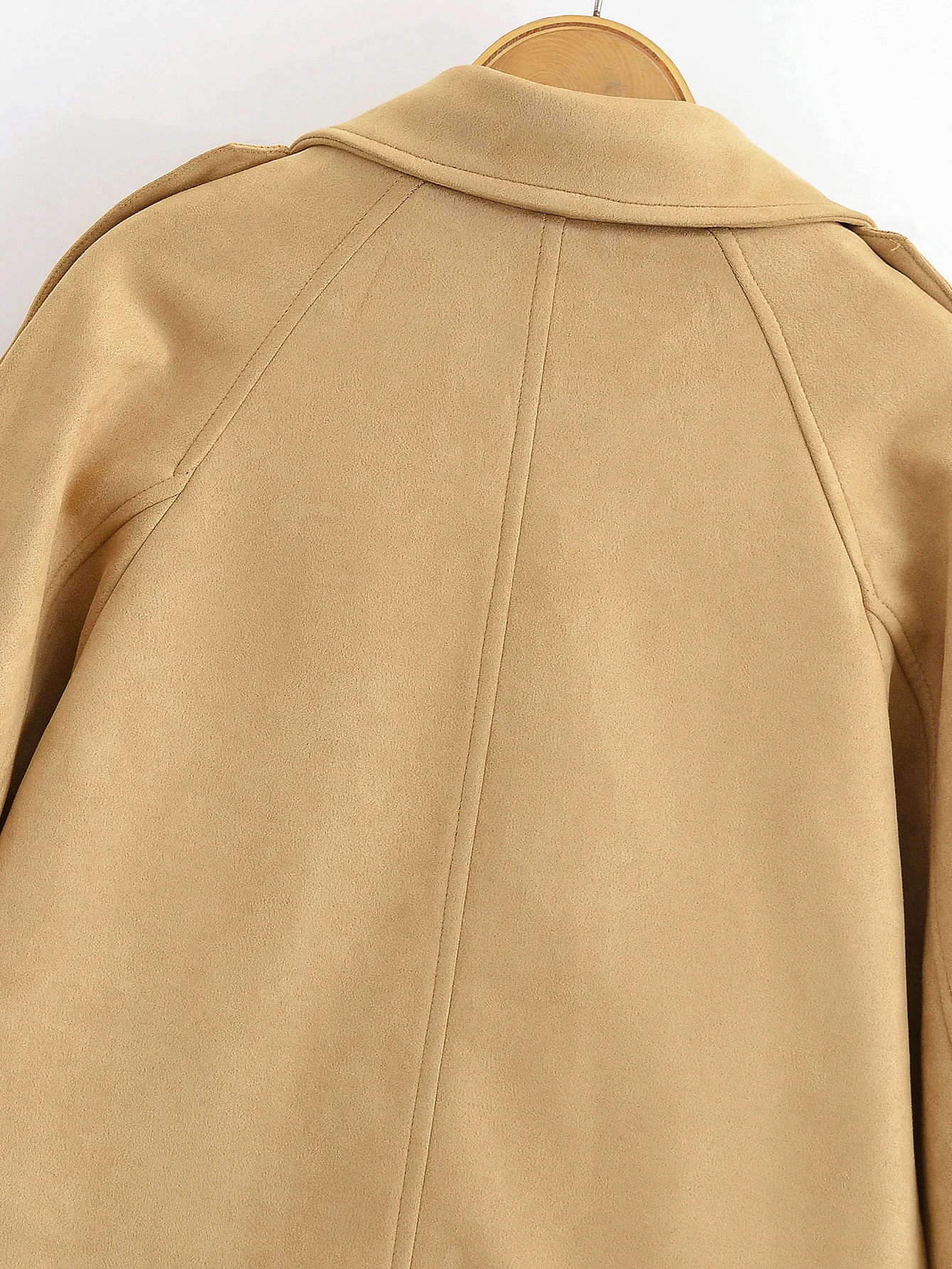 Women's Khaki Short Jacket Coat Autumn Winter Long Sleeve Lapel Double-Breasted Casual Fashion Versatile Trench Coat Streetwear