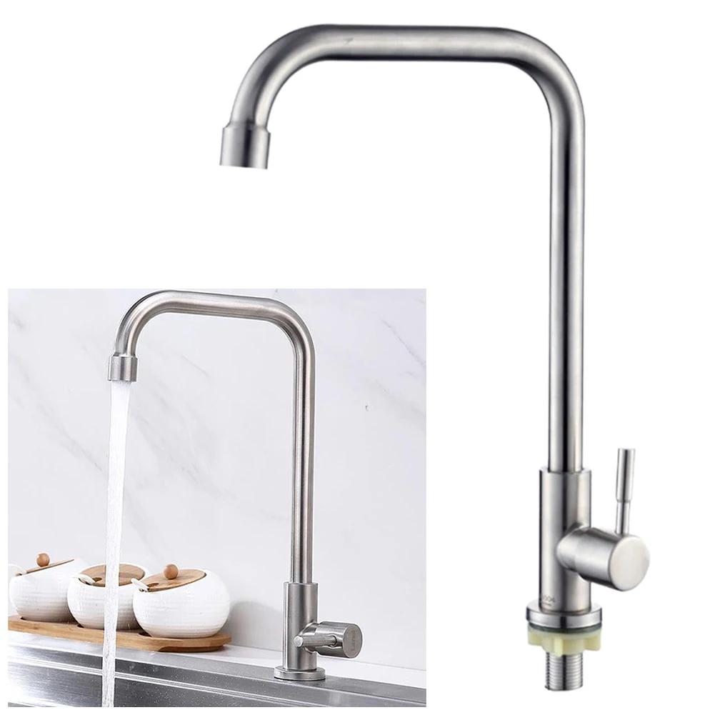 Torneira de Cozinha de Rotativa Alavanca Única Torneira da Bacia Deck Montado Torneira de Água Fria Aço Inoxidável