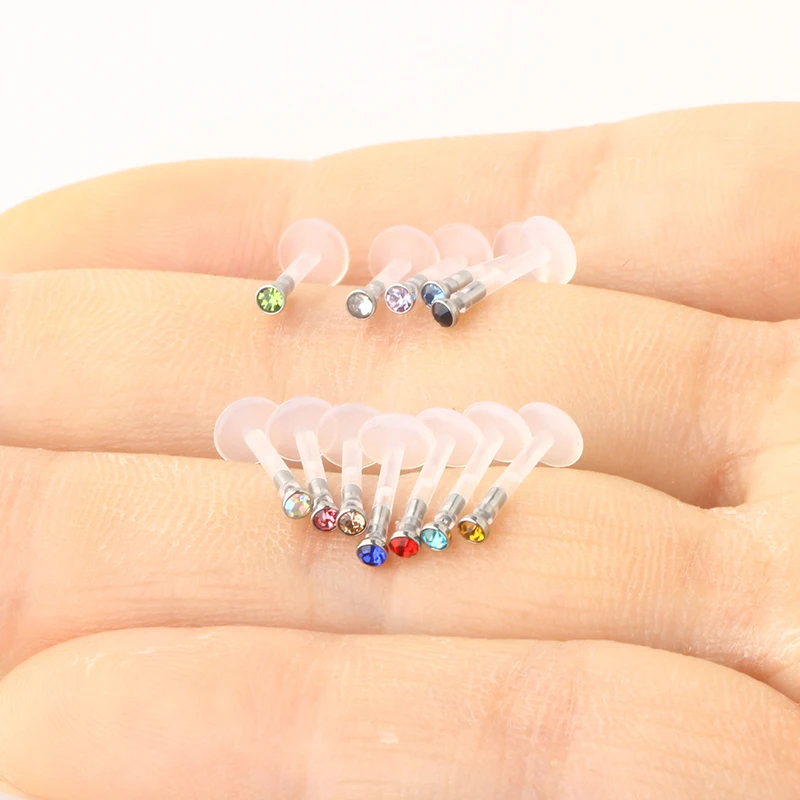 Nose Ring Nipple Piercing 16G Mixed Acrylic Crystal Bar Monroe Labret Stud Lip Ring Flesh Belly Piercing Boiflex Clear 12 color