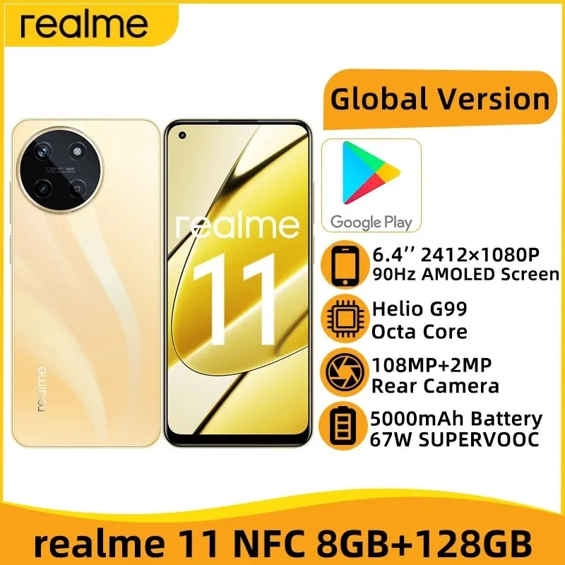 글로벌 버전 realme 11 NFC, 6.4 인치, 90Hz, 슈퍼 AMOLED 스크린, 108MP 카메라, 5000mAh 배터리, 67W SUPERVOOC 충전, Helio G99 옥타 코어