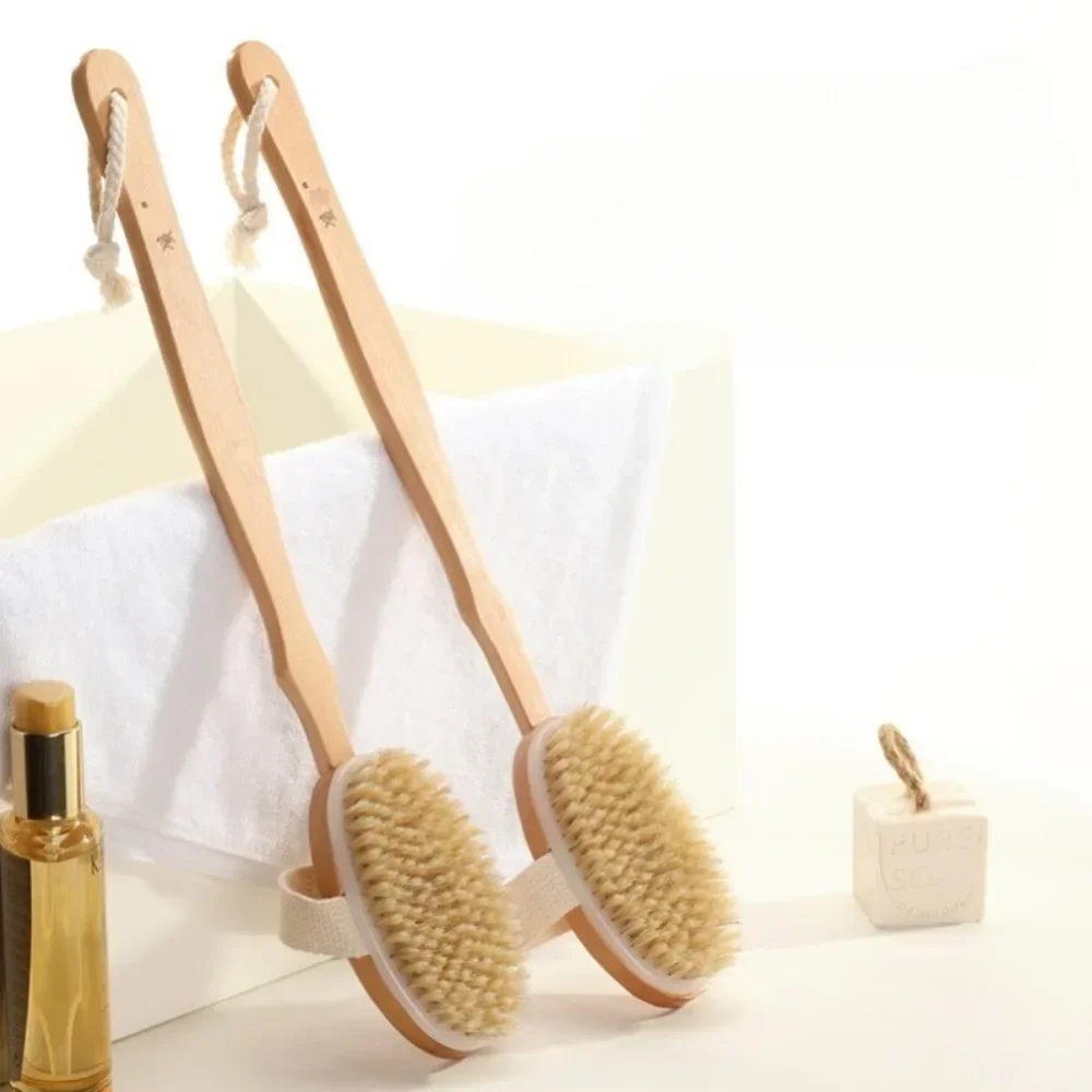 1Pc Wooden Detachable Long Handle Shower Body Brush Bathing Massage Back Body Exfoliating Brush Bathroom Wash Brush Bath Tools 3