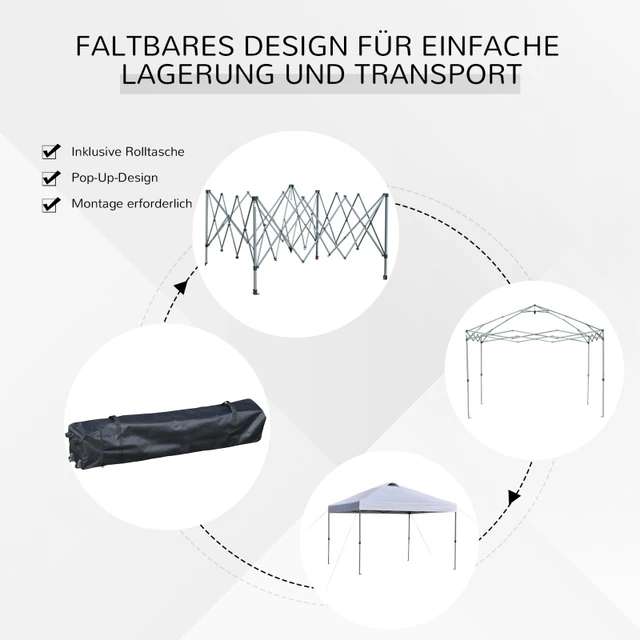 Kerti Pavilon, Összecsukható Felbukkanó Nagy Sátor, Uv Védelem, Oxford White 2,95 X 2,64 M - Image 3