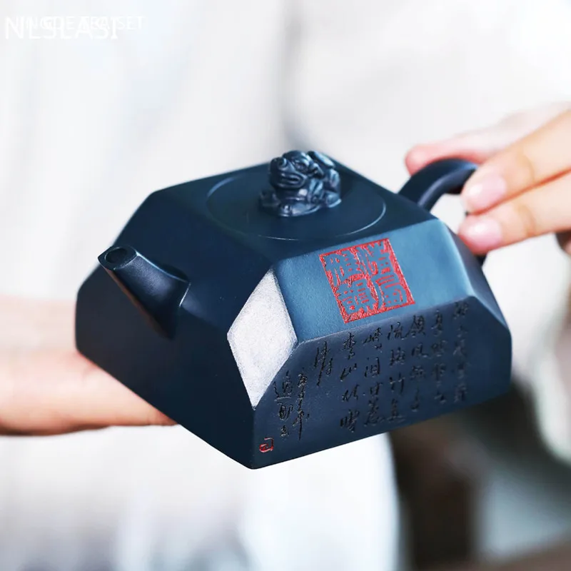 210ml Yixing High-end Tea Pot Famous Handmade Purple Clay Teapot Raw Ore Azure Mud Kettle Chinese Tea Ceremony Collectible Gifts