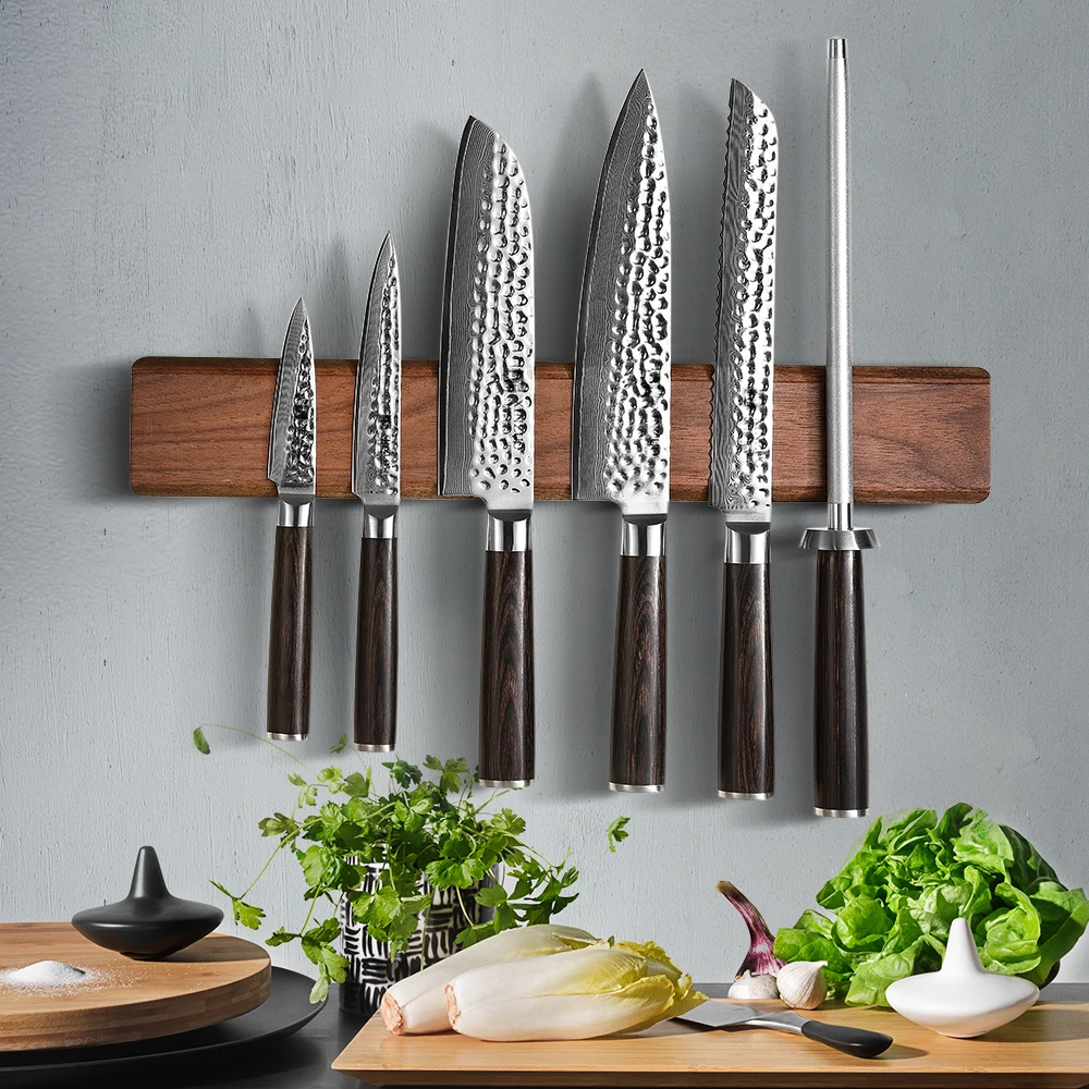 Knife Holder Magnetic Knife Strip 40cm Walnut Solid Wood Magnetic Knife Holder Double Row Kitchen Accessories