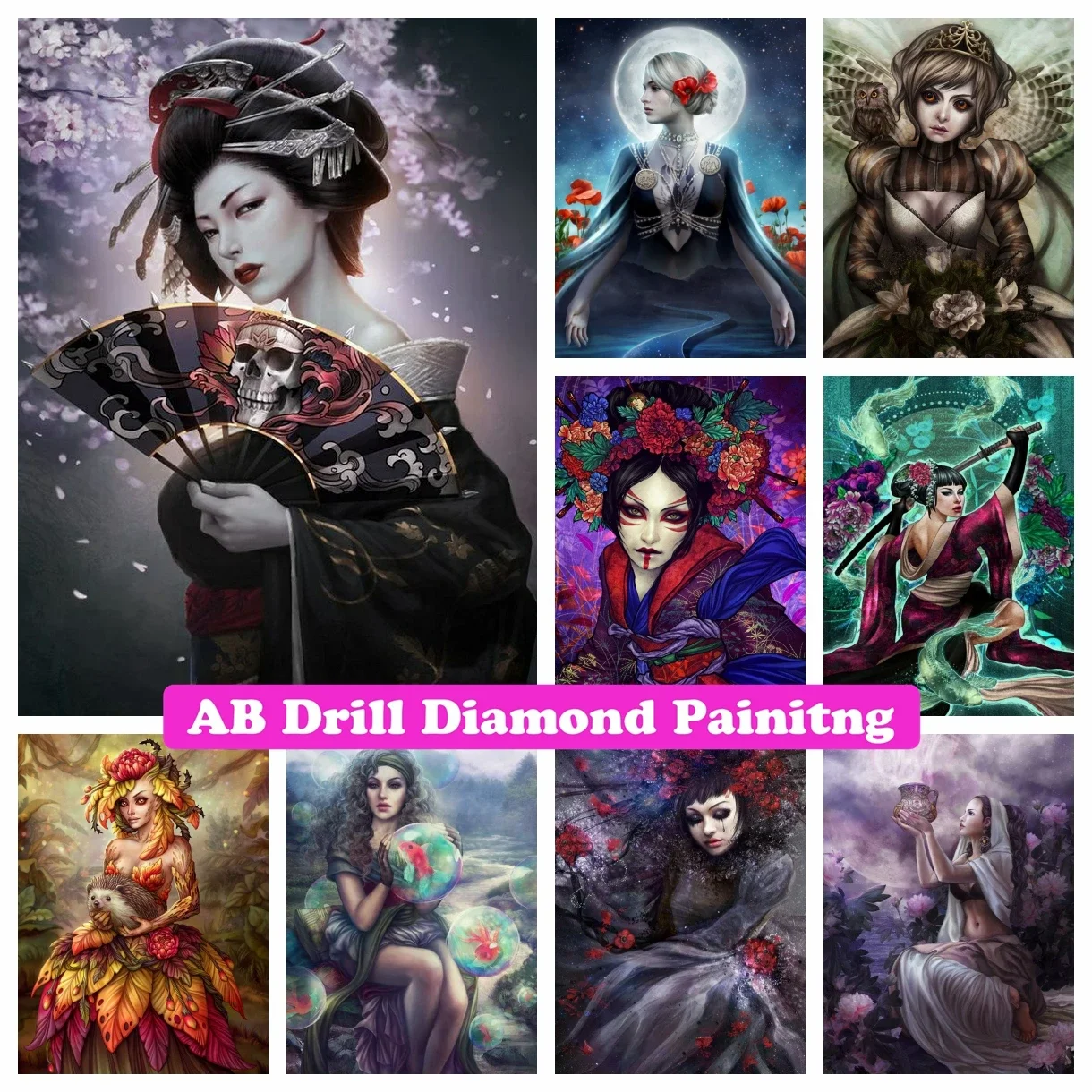 

Fantasy Girl Geisha 5D DIY AB Drill Diamond Painting Mosaic Embroidery Gothic Artwork Cross Stitch Handmade Crafts Home Decor