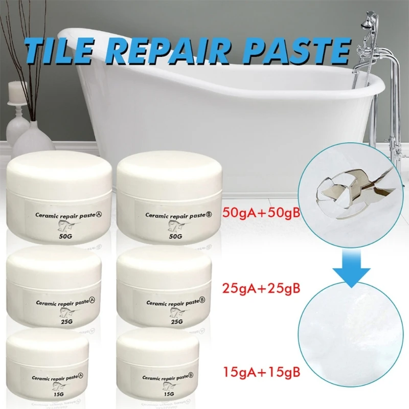 Ceramic Repair Paste A + B Tub Tile Shower Repair Kit Bathtub Crack Refinishing Porcelain Acrylic Fiberglass ceramic repair paste porcelain repair kit ceramic repair agent tile repair kit tile repair cream ceramic tile repairing tool set