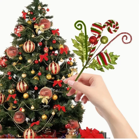 Christmas Tree Decoration Ornament With Gold Scallion Sparkling Pink Green Candy Twirling Christmas Dec For Party Home Supplies Christmas Tree Decoration