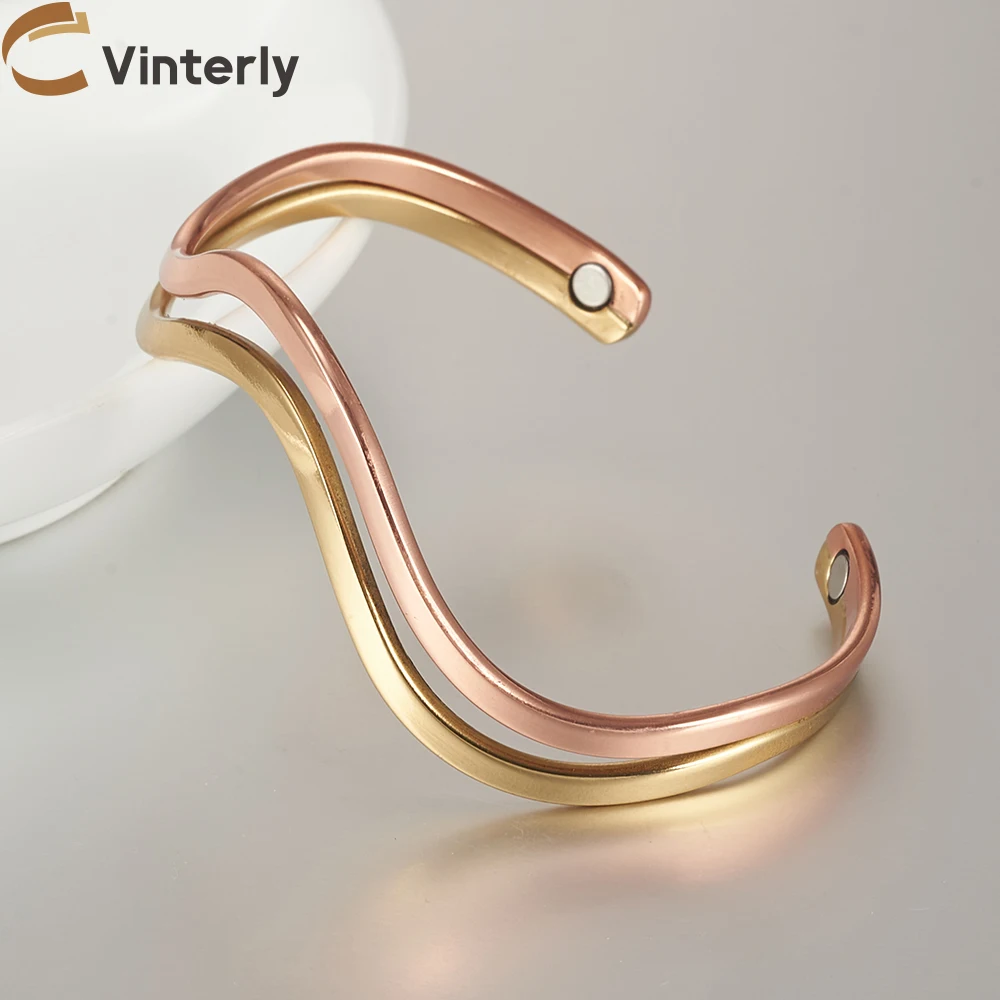 Bangle Bracelet Magnetic Bracelet Pure Copper Bracelet Magnetic Irregular Lines Rose Adjustable Cuff Bangles 7mm Health Energy High Magnet Jewelry Resizable