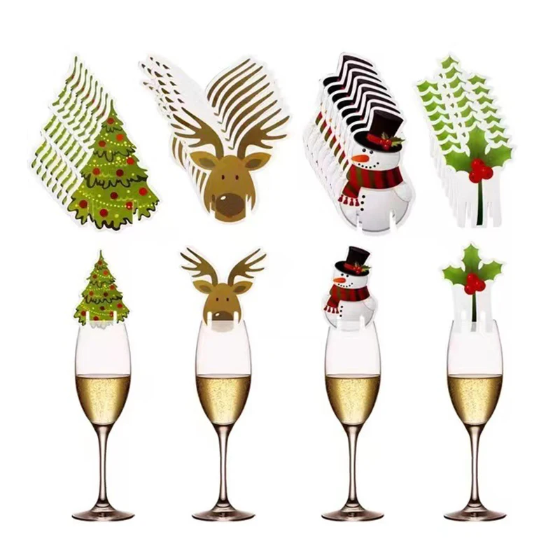 10PCS Christmas Cup Card Santa Hat Wine Glass Decor Ornaments Navidad Noel New Year Gift Christmas Decorations