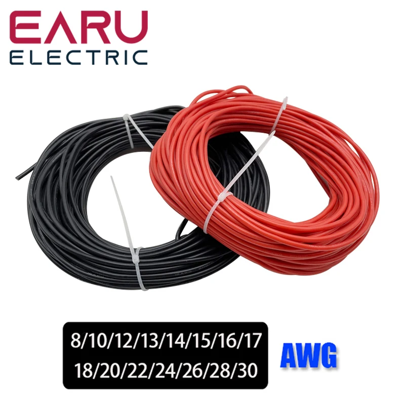 10 Metri/Lotto Resistente Al Calore Elettrico Morbido Silicone Cavo Di Filo 8 10 12 14 16 18 20 22 24 26 28 30 Awg 5M Rosso E 5M Colore Nero