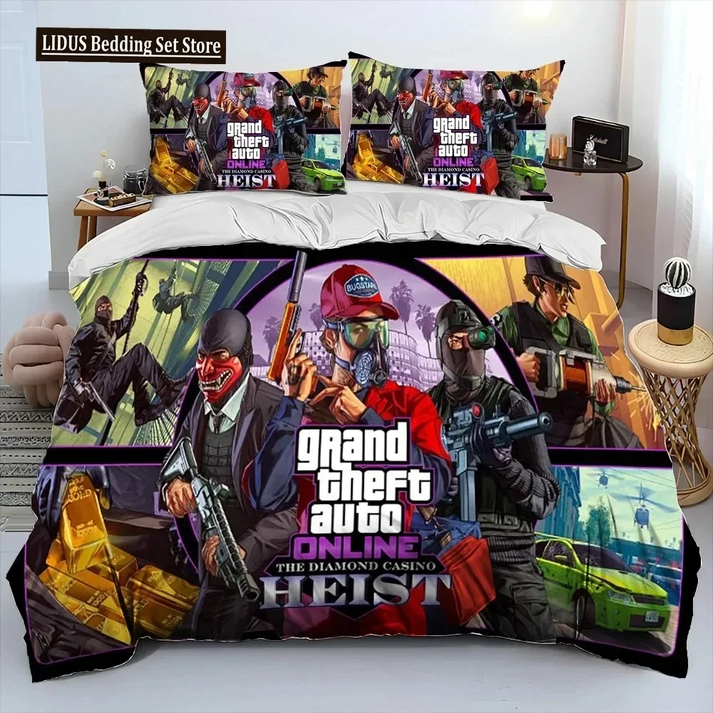 Grand Theft Auto GTA Gamer Comforter Bedding Set,Fashion Polyester Duvet Cover Bed Set Pillowcase, King Queen Size Quilt Cover 4