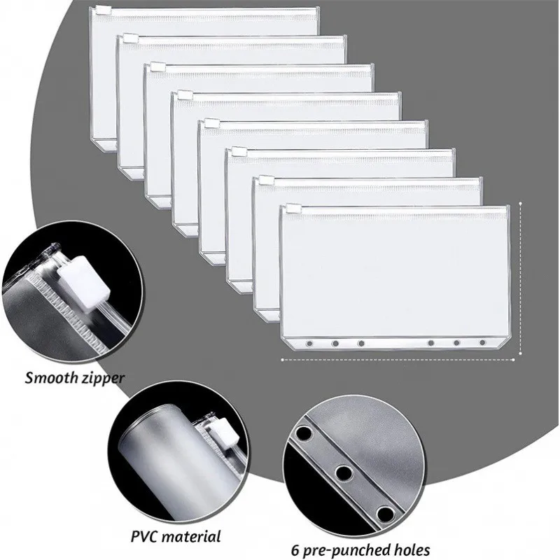A5 A6 A7 Cash Envelopes for Budgeting Clear Zipper Folders Binder Pockets Loose Leaf Bag for 6-Hole Pouch Document Filing 10pcs file folder file storage bag binder pockets document manager document organizer plastic envelope