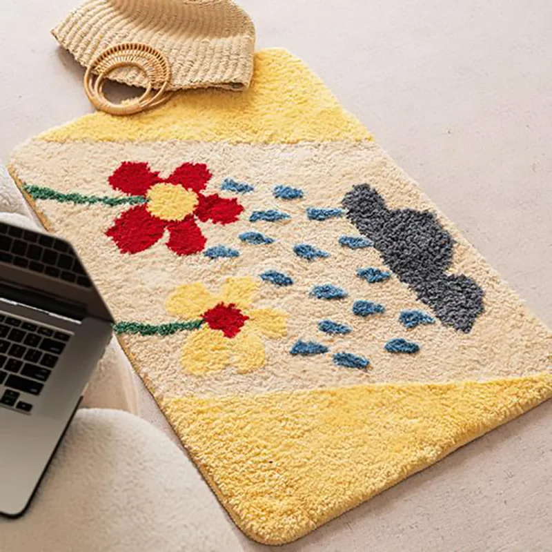 

Flower Mat Shaggy Tufted Carpet Shower Bathmat Soft Fluffy Floor Rugs Long Bedside Mat Non-Slip Absorbent Home Decorations 60x90
