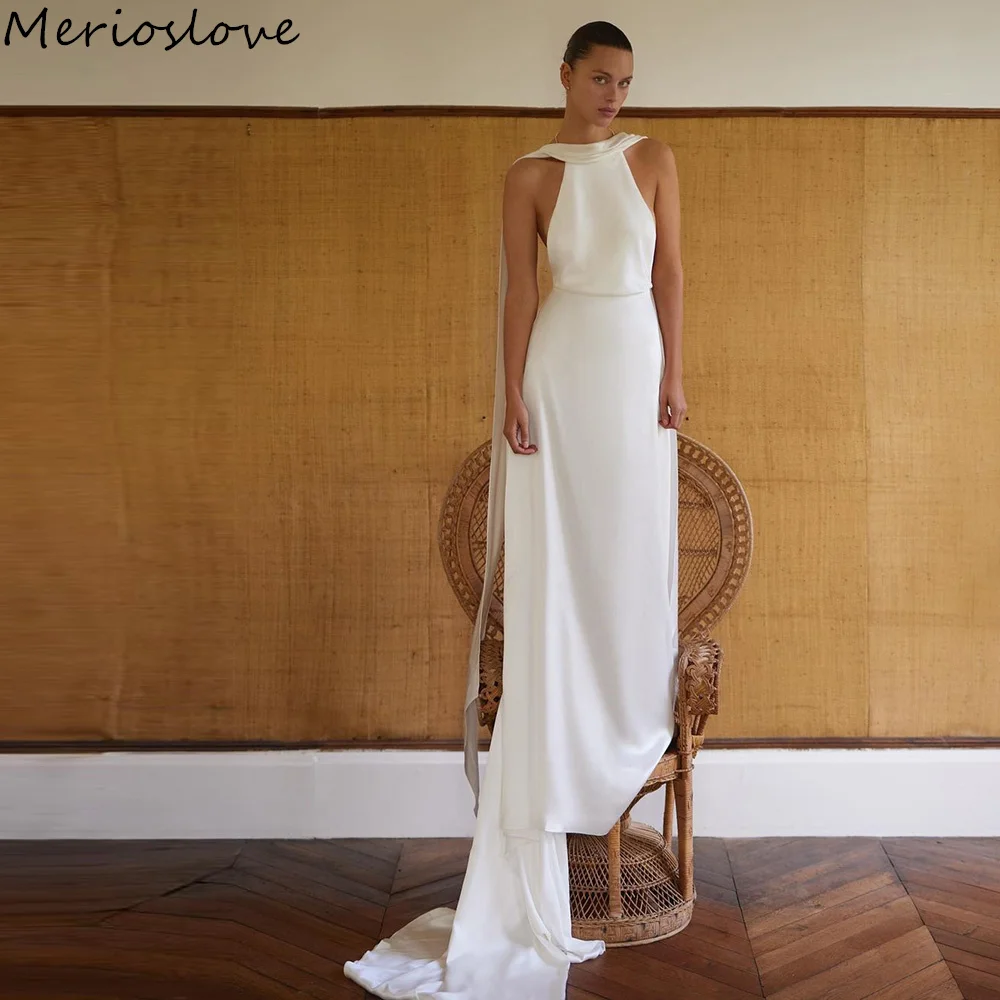 

Merioslove Simple Satin Wedding Dresses Sleeveless Backless Beach Bride Dress Bridal Gowns robe de mariée 2024