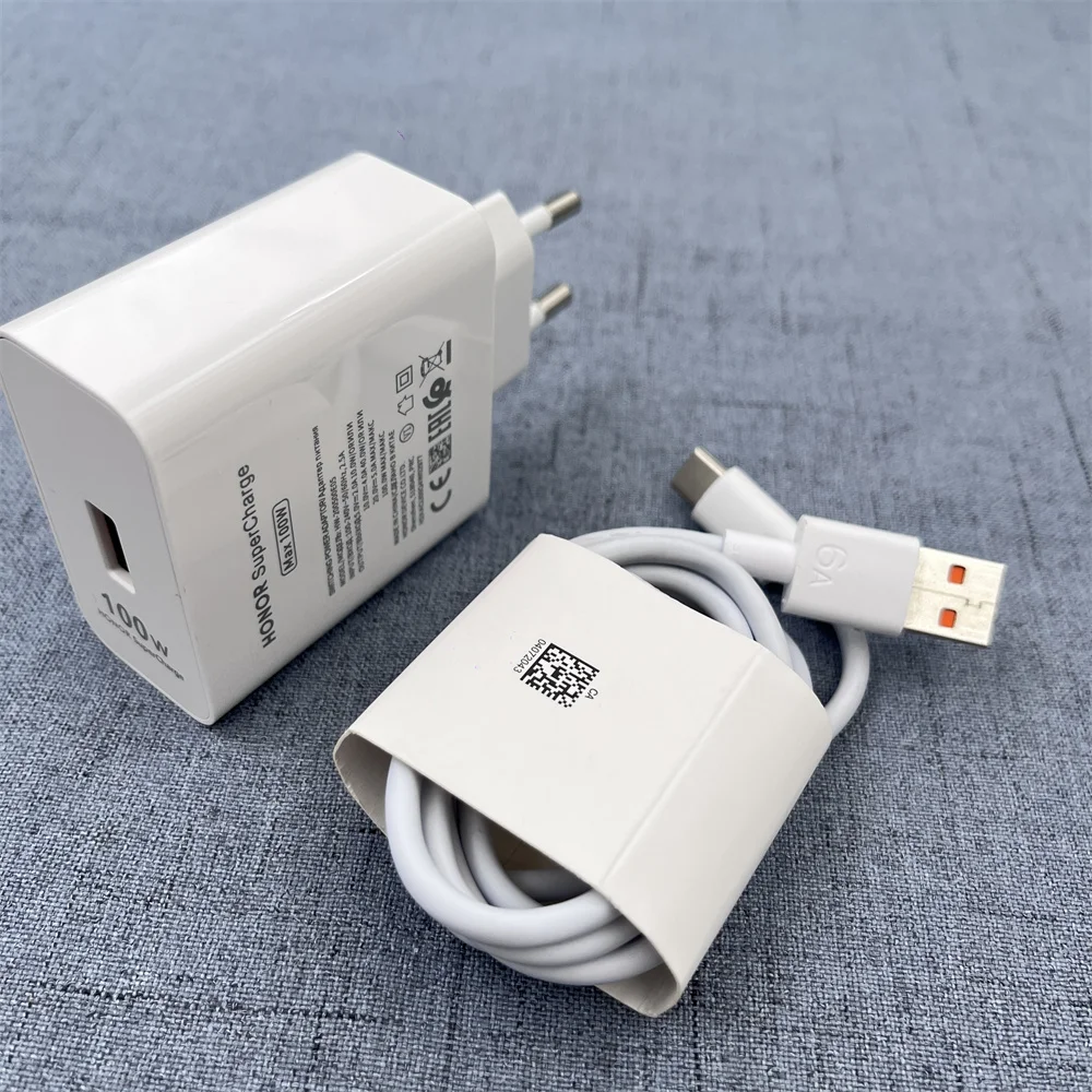 Honor Original 100W cargador supercarga carga rápida adaptador de enchufe de la UE 6A Cable tipo C para Honor 300 200 10