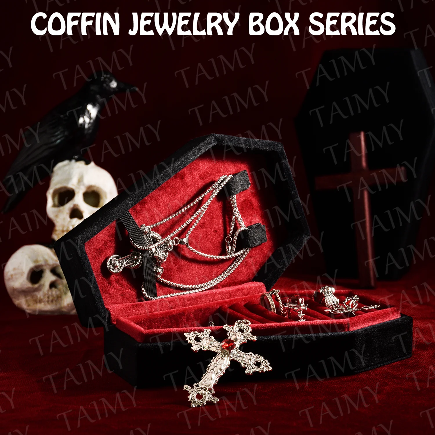 Gothic European Retro Coffin Ring Necklace Jewelry Box Portable Storage Box Personalized Gifts Desktop Decoration Custom Logo antique european car storage box old car decoration upscale miniature cars crafts jewelry box metal car trinket box gift box