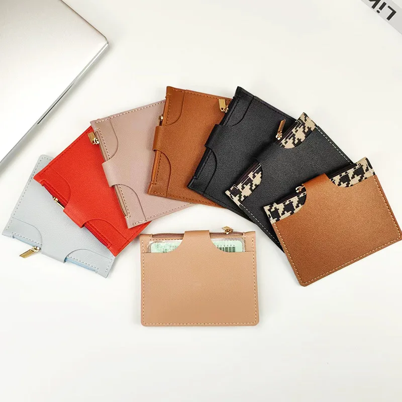 Women Short PU Leather Card Holder Wallet Slim Hasp Card Case Business Credit ID Card Organizer Zipper Small Coin Purse Pouch