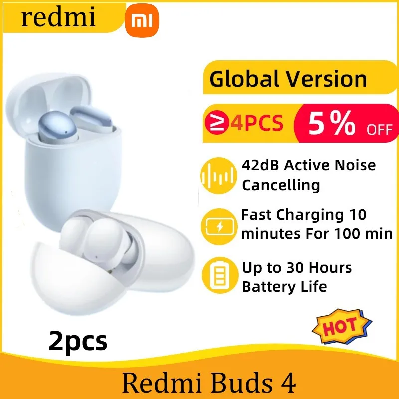 Xiaomi Redmi Buds Earbuds sem Fios Tws Ruído Activo Cancelamento do Bluetooth 5.2 In-ear Fone de Ouvido Fone de Ouvido Bluetooth Pcs