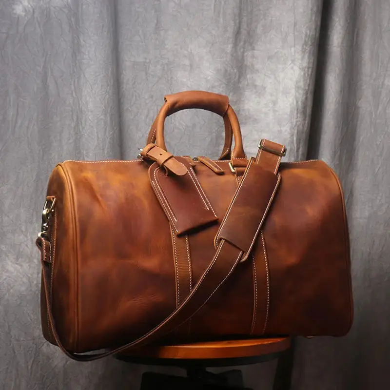 Crazy Horse Men Bag Leather Travel Bag Men Women Carry On Luggage Travelling Shoulder Bag Duffle Bags Retro Handbag On Flights