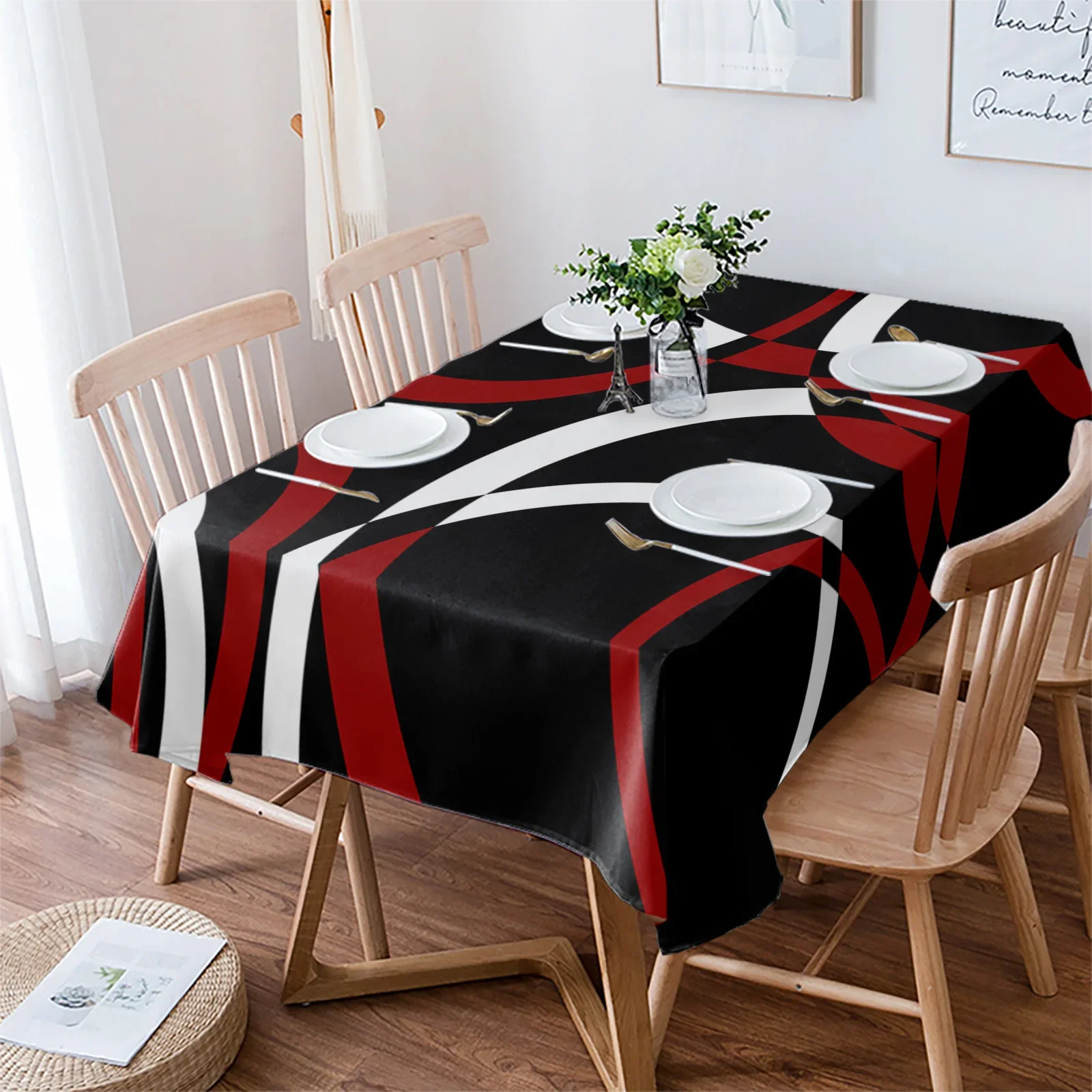 

Geometric Abstract Modern Art Red Tablecloth Waterproof Dining Table Rectangular Round Tablecloth Home Kitchen Decoration