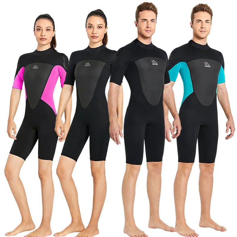 

2023 New 2MM Diving Suit Men One Piece Short Sleeve Wetsuit Thickened Women Surfing Snorkeling Sunproof Swimming Swimsuit