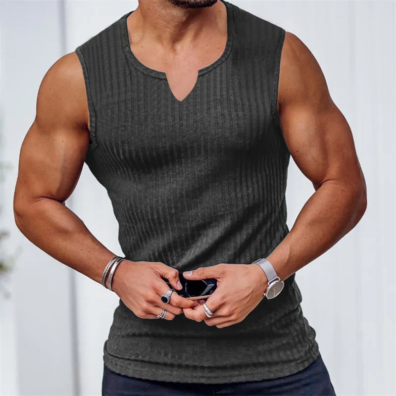 Summer new men V-neck Vest stripe gym Tank top Men Fitness sleeveless shirt Sports Undershirt Gyms clothing Training vest