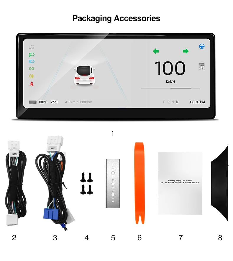 Head Up Display For Tesla Model 3 Y 2017-2024 9-inch Dashboard Digital HighlandH