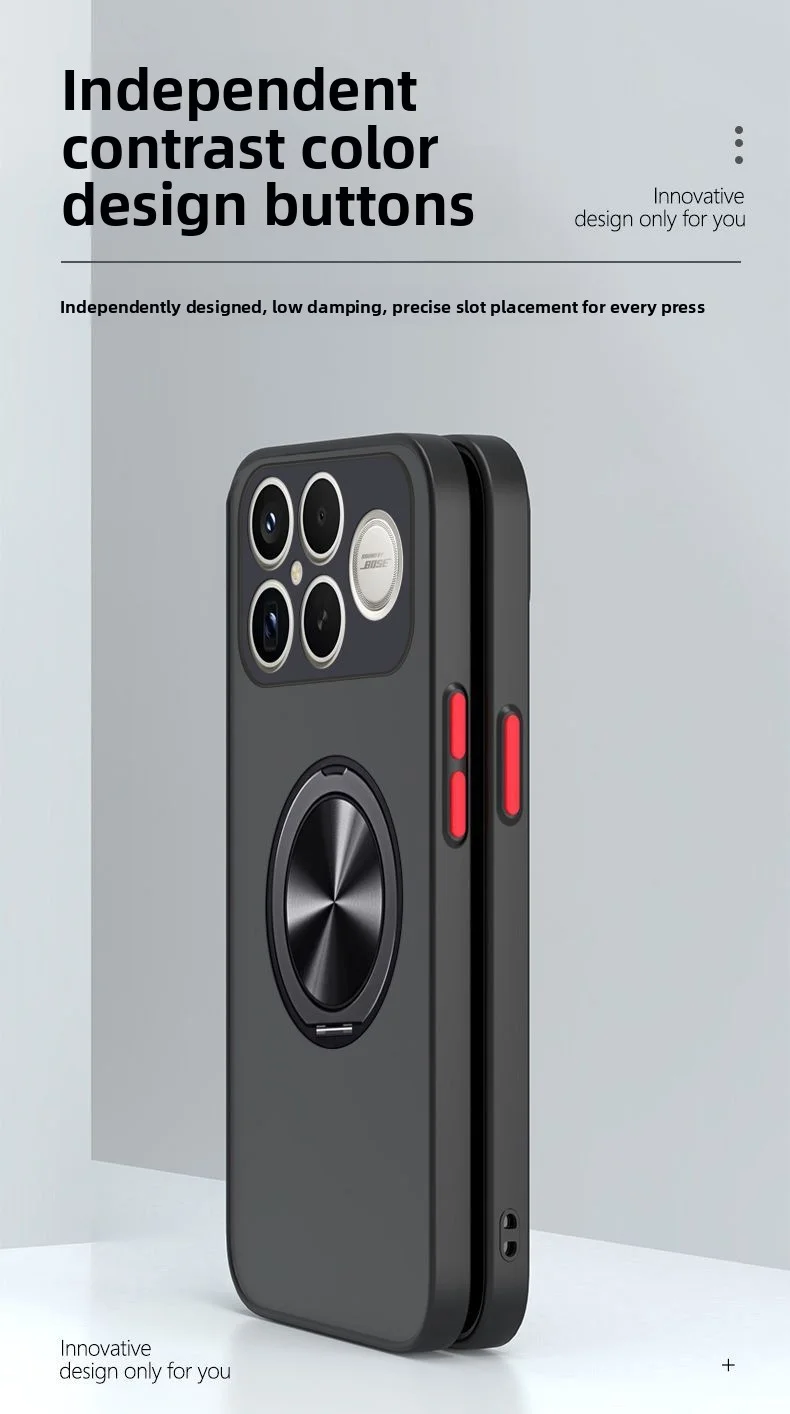 Translucent Skin Feel Phone Case with Magnetic Rotatable Ring Support