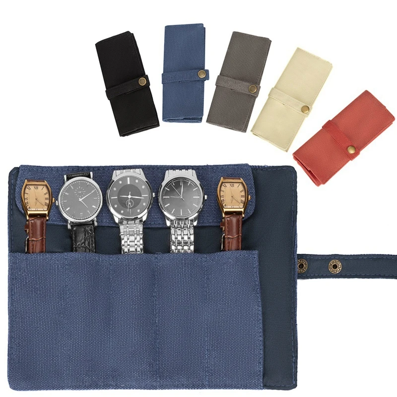 Washable Watch Storage Bag Travel Watch Protective Cover 5 Slot Buckle Fixed Anti-Slide Bag for Jewelry Storage