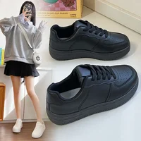 Thick-Soled Black Women's Shoes 2024 New Autumn Popular Casual Sports Commuting Small Black Shoes Rubber Sole Adult Open-Toe