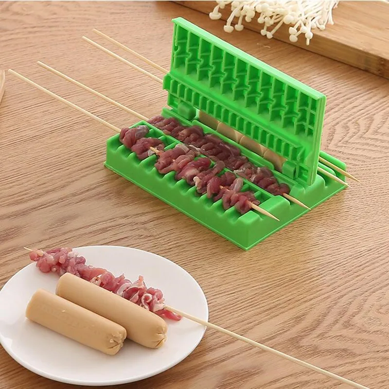 BBQ Meat String Machine Barbecue Skewer Tools Portable Tofu Skewer Kebab Maker Box Machine Grill Kitchen Accessories