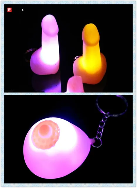 Sexual Breast Keychain Touch Flashing Key Buckle Adult-novelty Woman Boobs Key Ring Changing Light Bachelor Party Prank Gifts - Key Chains