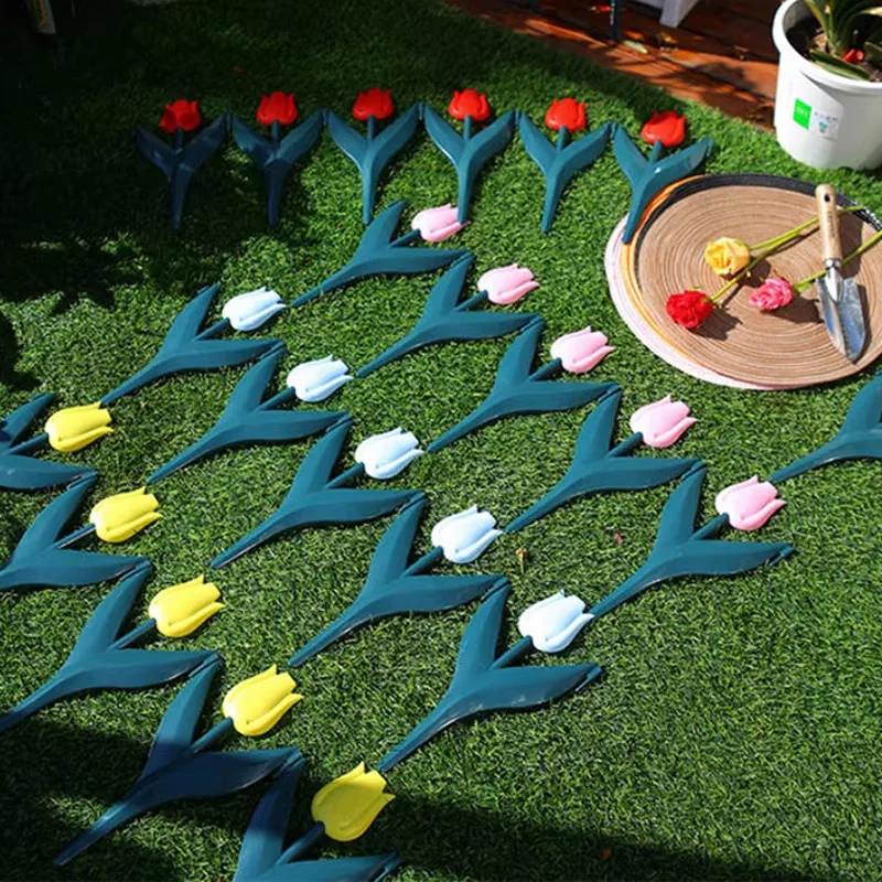 Simulation Tulip Flower Garden Fence 10PCS Plastic Colourful for Outdoor Yard Lawn Decor Border Lawn Fence Gardening landscaping garden fence