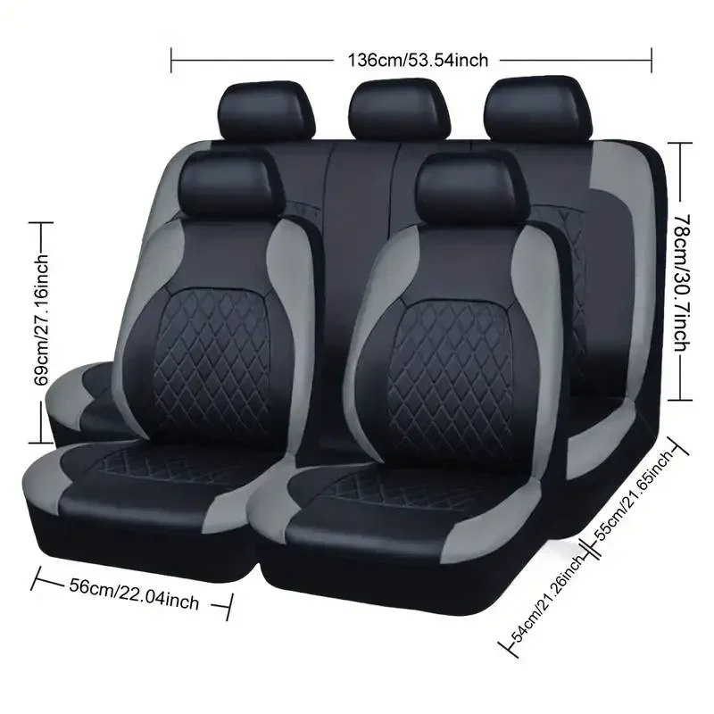 Premium Quilted PU Leather Car Seat Cover Set - Comfort Support, Universal Fit, 2/5-Seat